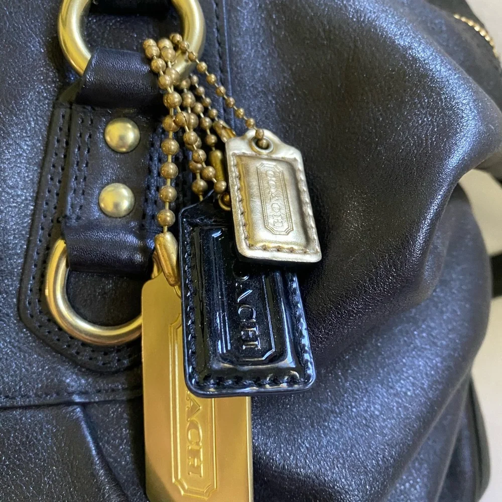 Coach Black Leather Satchel Bag with Gold Hardware